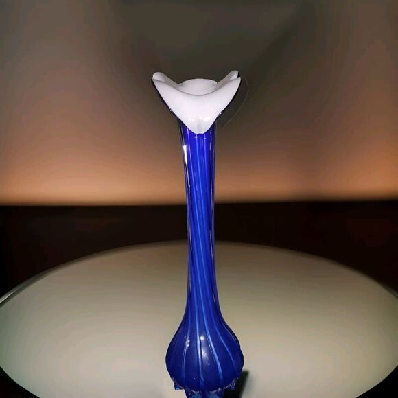 '60s VTG Murano Cobalt Blue Jack In The Pulpit Soliflore Vase Handblown Glass - Picture 13 of 16